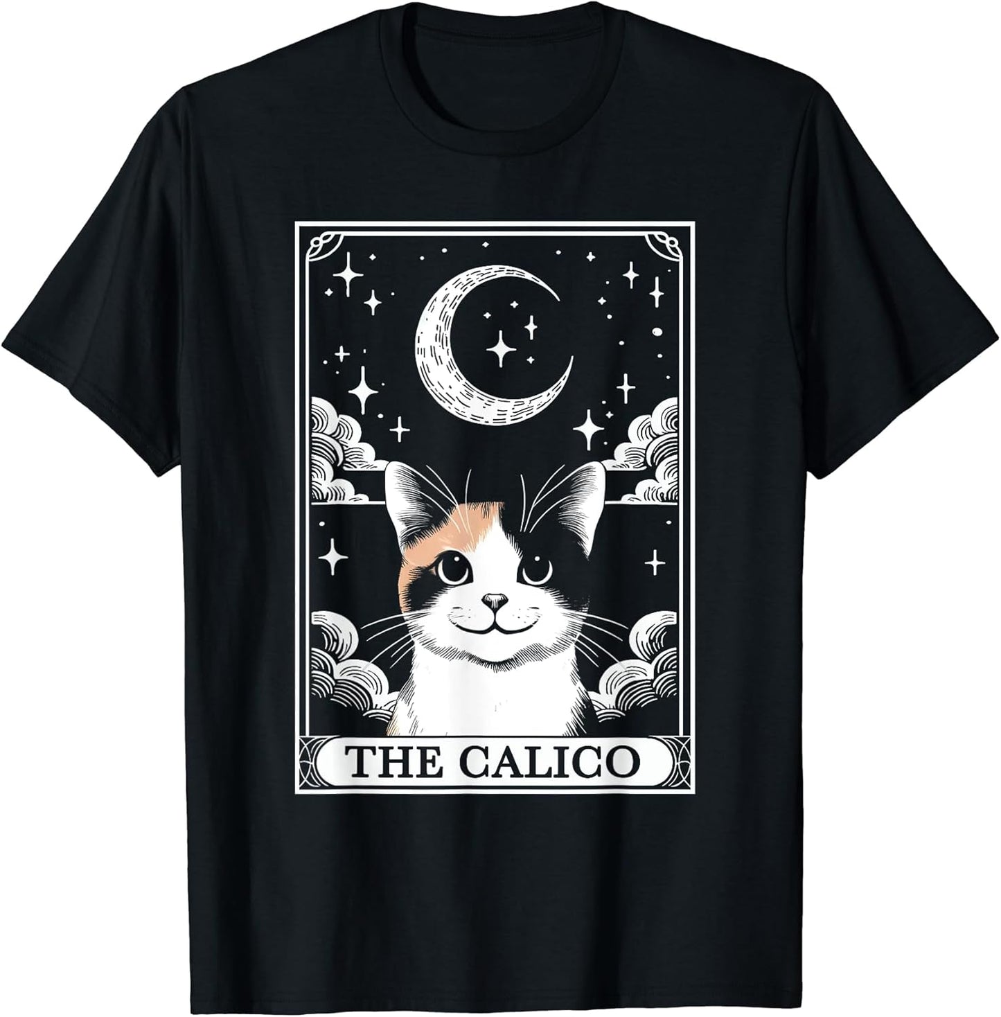 Tarot Card Vintage Crescent Moon Calico Cat Mom Cat Lovers T-Shirt for Men Women Kids