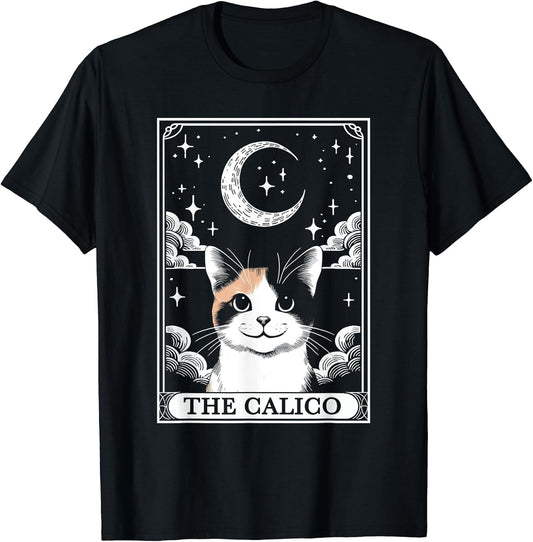 Tarot Card Vintage Crescent Moon Calico Cat Mom Cat Lovers T-Shirt for Men Women Kids
