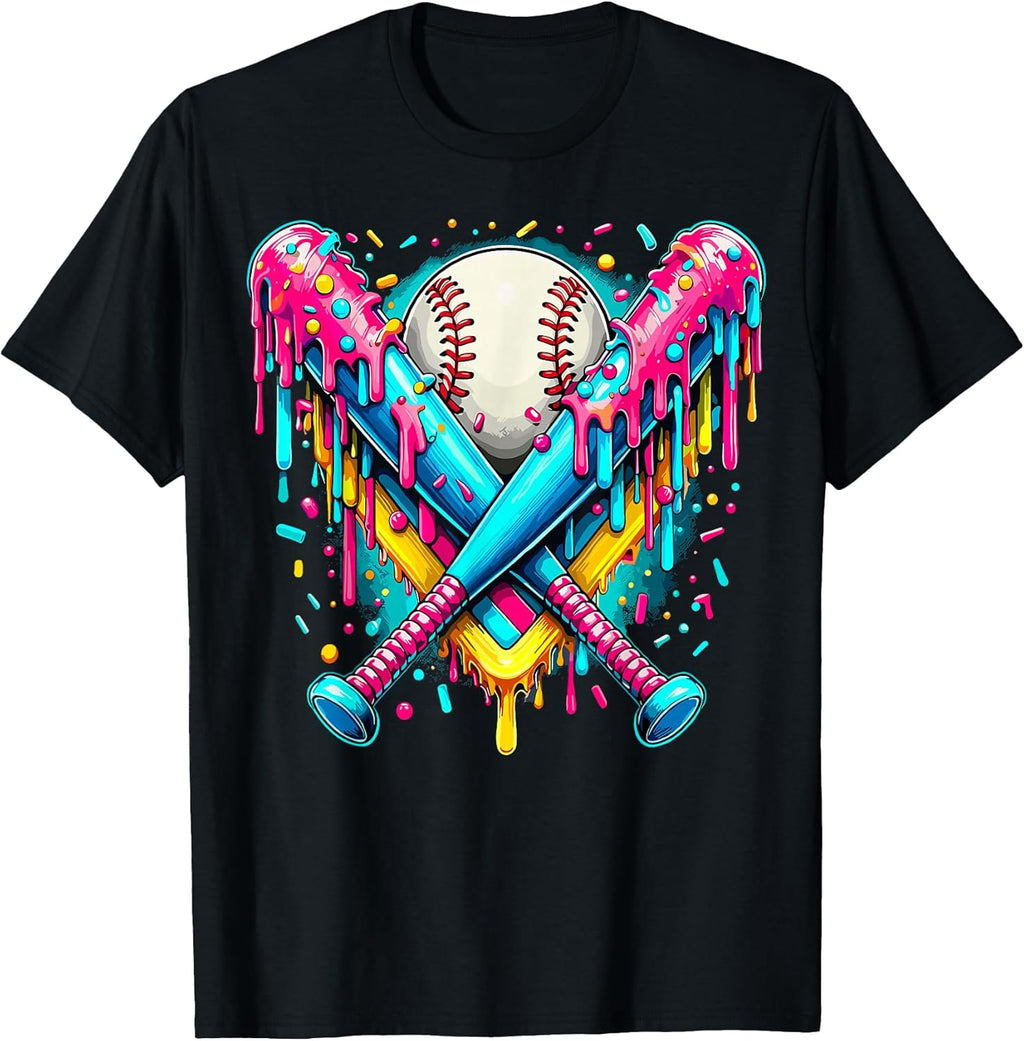 Baseball Player Ice Cream Funny Drip T-Shirt