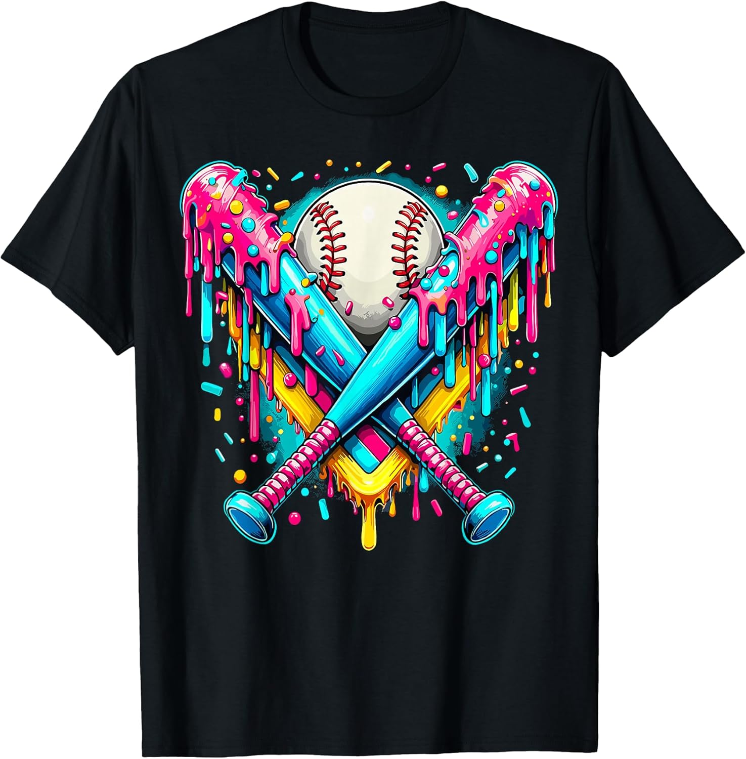 Baseball Player Ice Cream Funny Drip T-Shirt