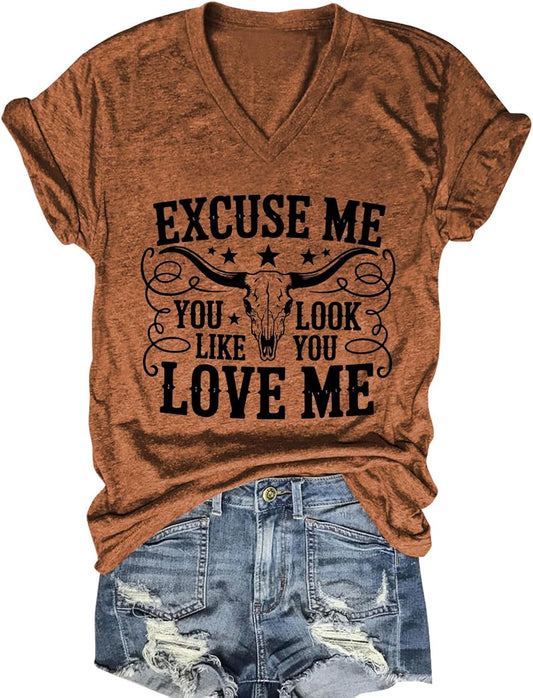 Excuse me You Look Like You Love Me Shirts Vintage Cow Skull T Shirt Country Music Graphic Tees Short Sleeve Tops