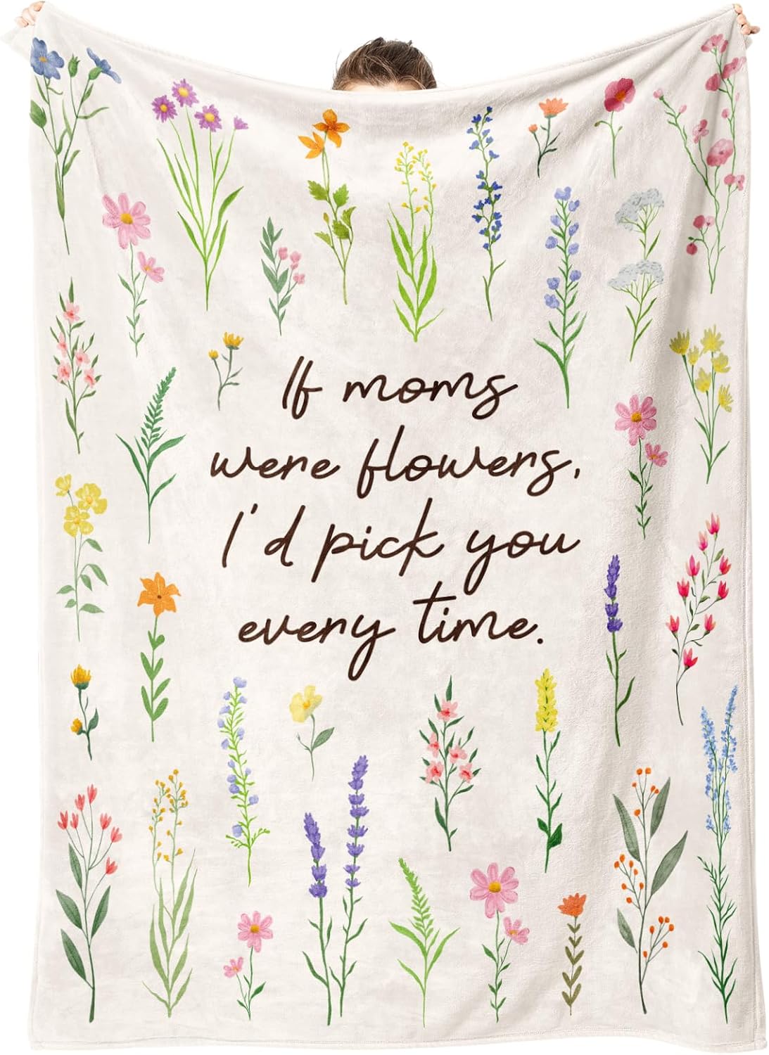 Afterprints Gifts for Mom Blanket, Mothers Day, Birthday Gift for Mom, Mother Gifts from Daughter Son, Best Mommy Presents, Soft Throw Blankets with Floral Printed 50'' x 60''