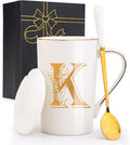 Letter K Personalized Initial Mugs with Flower, Letter K Personalized Coffee Mug, Customized Cool Letter Mugs for Women, Bridal Shower Gifts, Women's Initials Gifts Mug 14 OZ Matte White