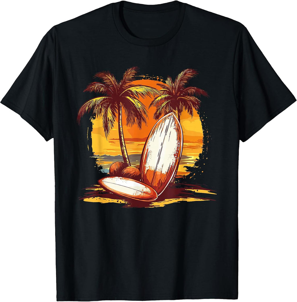 Sunset Surf Beach Vintage Palm Trees