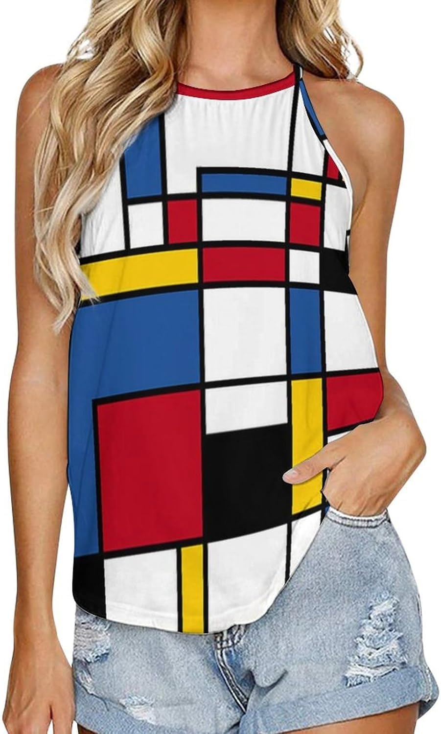 Women's All-Over Print Tank Top Round Neck Sleeveless with A Cutout Design Perfect for Summer