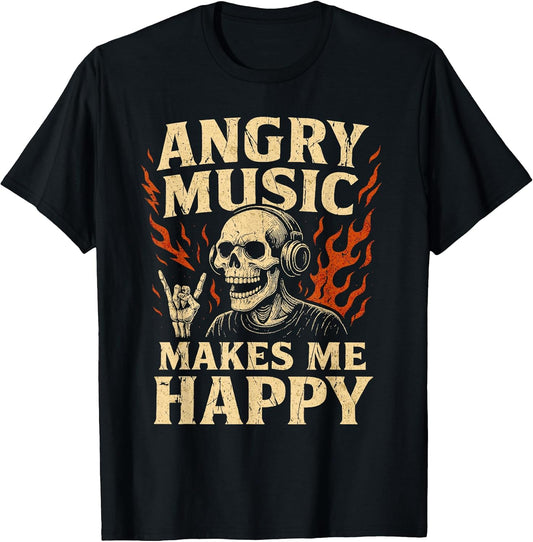 Angry Music Makes Me Happy Vintage Rock Band T-Shirt