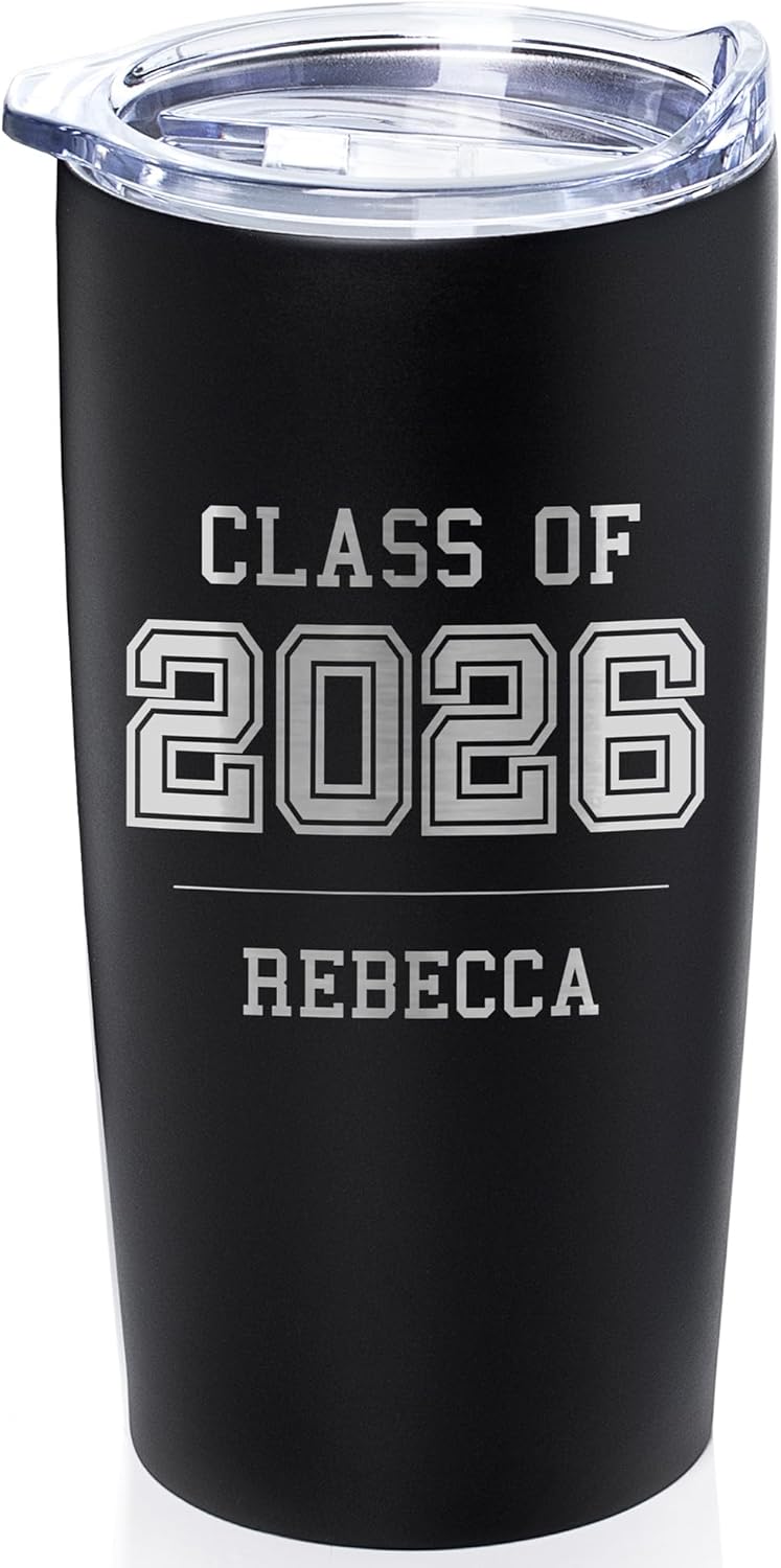 Lifetime Creations Personalized Class of 2026 Travel Tumbler 20 oz - Custom Engraved Insulated Coffee Mug, Graduation Gift, Includes Gift Box, Made in USA (Black)