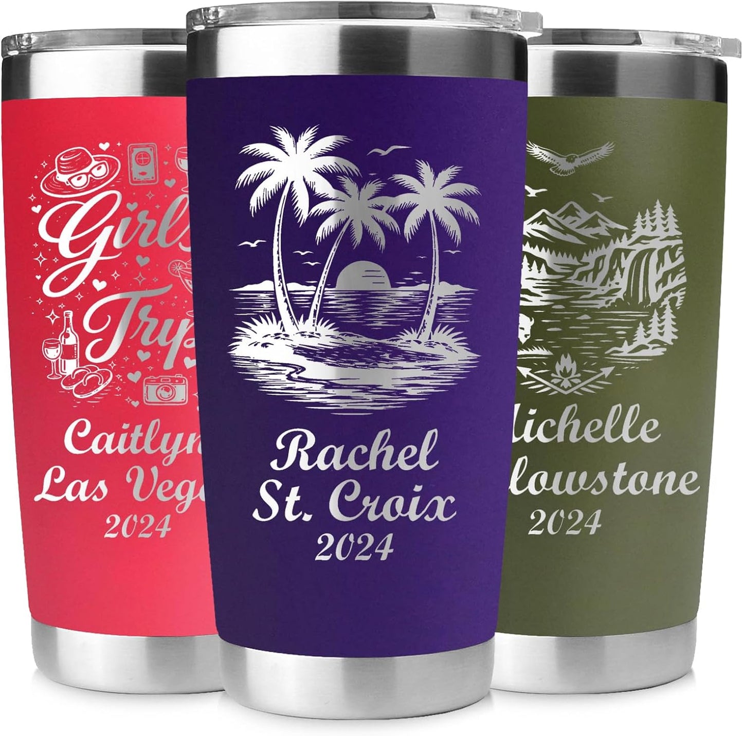 Personalized Vacation Tumbler 20 oz – Custom Engraved Stainless Steel Insulated Travel Mug for Family Vacation, Girls Trip & Cruise, Beach & Road Trip Cup, Durable Powder Coated, Made in USA