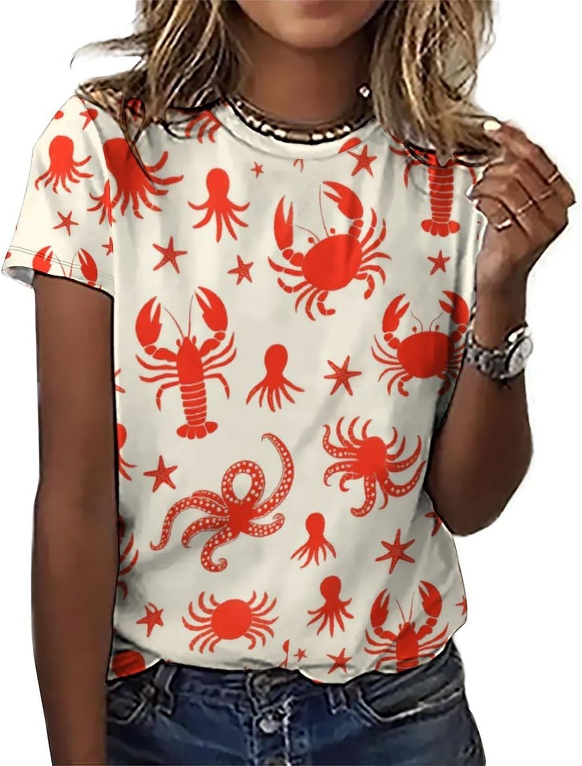 Women Trendy Short Sleeve T-Shirts Classic Patterned Tees Tops