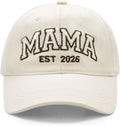 Mama EST 2026 Hat, Embroidered Mama Baseball Cap for Women, Trendy New Mom Gifts Mothers Day Outfits for Mommin Beige