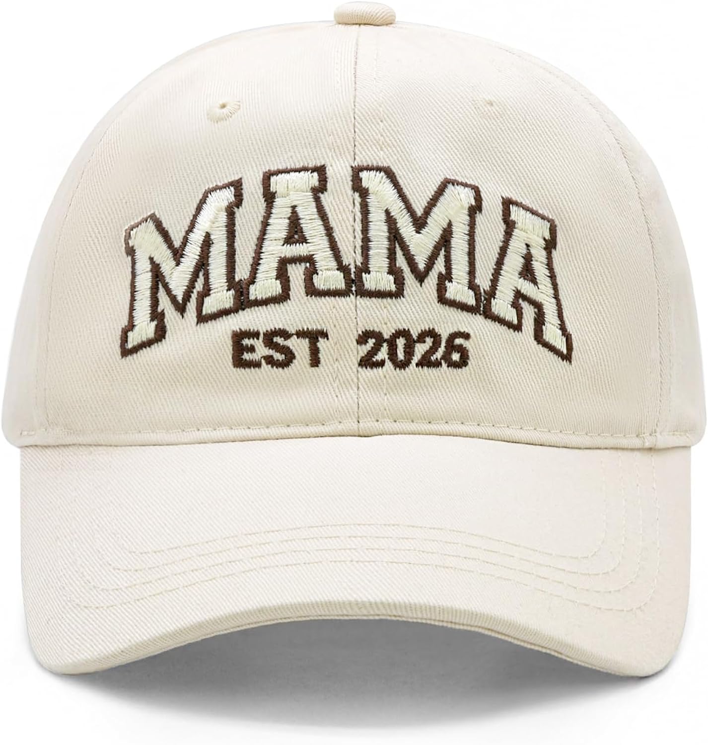 Mama EST 2026 Hat, Embroidered Mama Baseball Cap for Women, Trendy New Mom Gifts Mothers Day Outfits for Mommin Beige