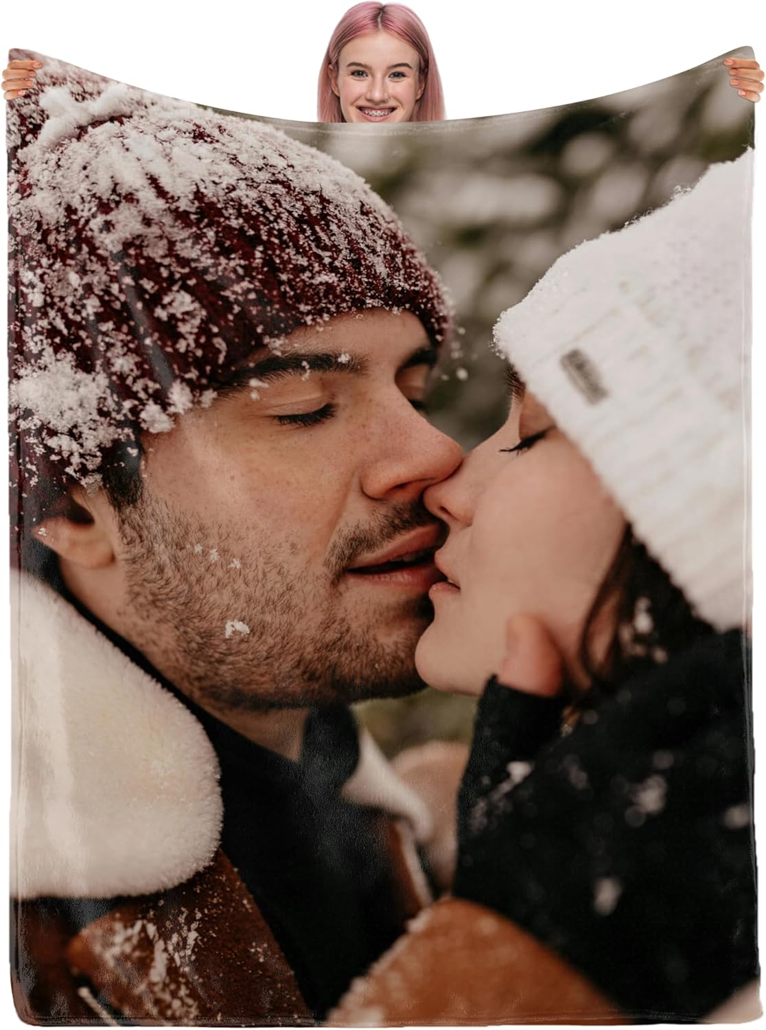 Custom Blanket with Text Picture,Personalized Photo Blankets for Couples,Printed in USA,Customized Throw for Family Pet,Party,Boyfriend Girlfriend (1 Photo-1)