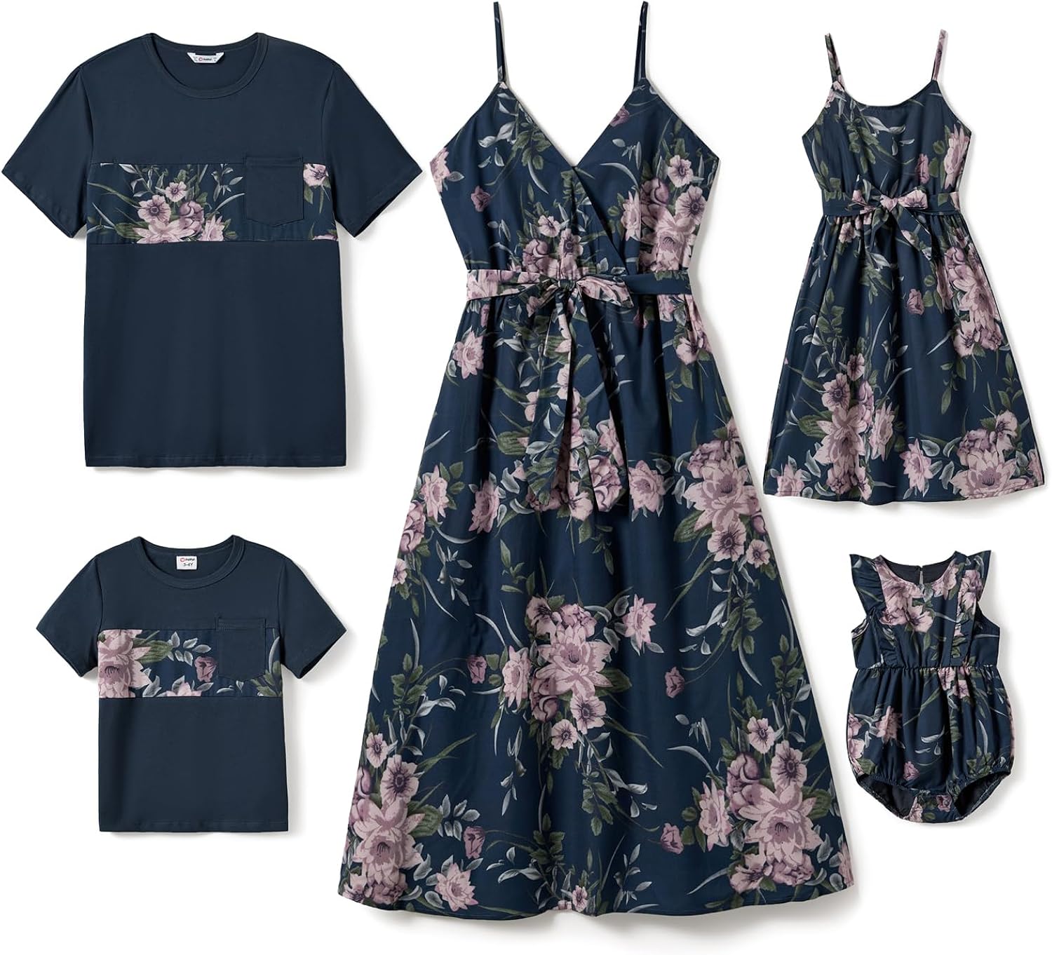 Family Matching Outfits Mommy and Me Dresses Hawaiian Tropical Vacation Beach Spaghetti Strap Dress and Shirt