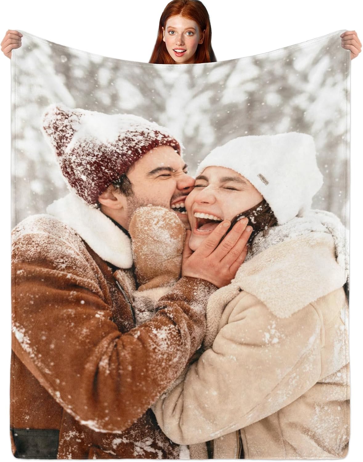 WNNNS Custom Blanket with Photos Texts, HD-Printing Personalized Flannel Picture Blanket, Customized Throw Gifts for Christmas Birthday Men Women Girlfriend Boyfriend Couples Families.