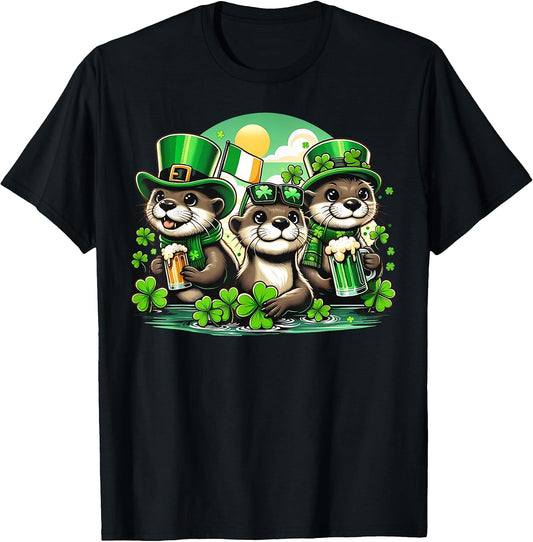 Patrick's Day Shamrock Cute Otters Drinking Beer