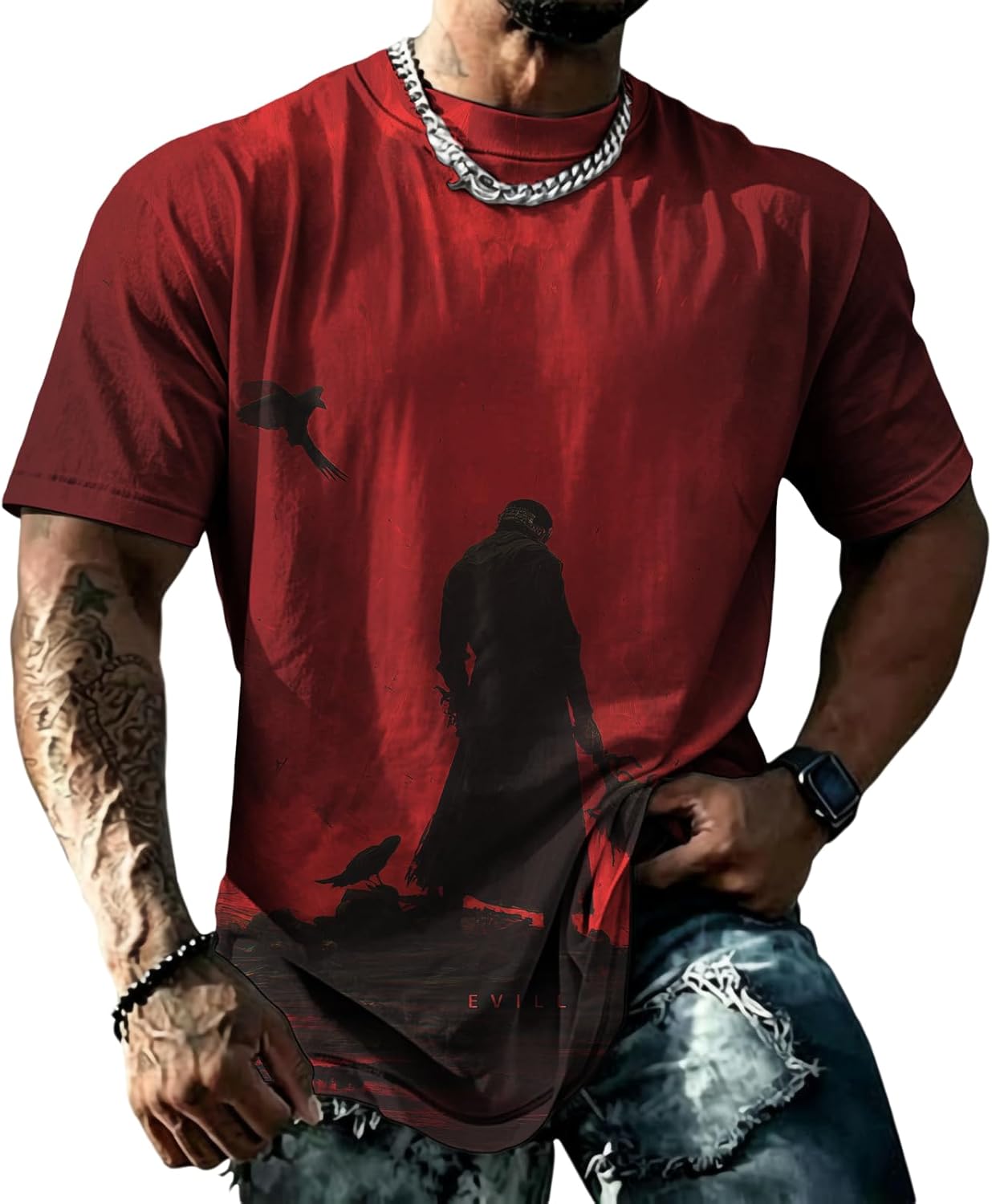 Mens Muscle Fit Short Sleeve T Shirts Gym Workout Crewneck Novelty Print Quick Dry Athletic Shirt