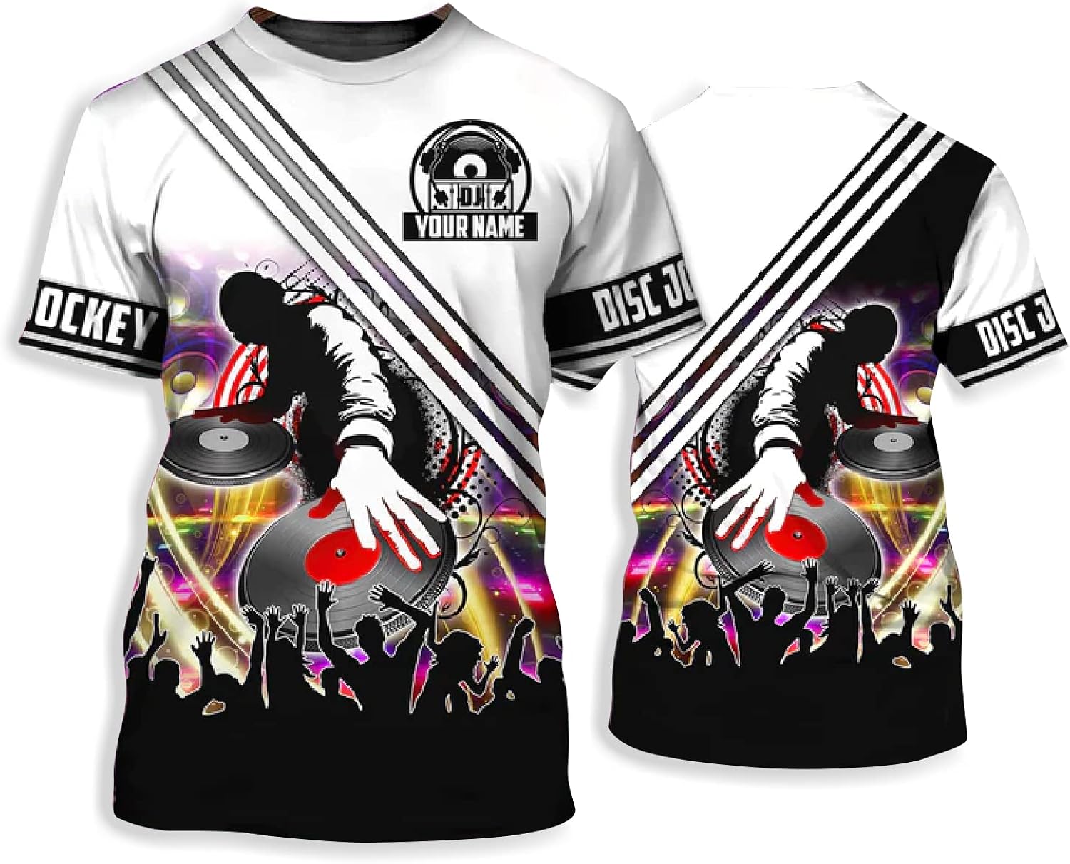Personalized DJ 3D All Over Print Shirt with Name for Men, Unisex Music Apparel, Graphic Tee with Musical Notes