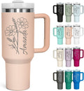 Ships Next Day, Personalized 40 Oz Tumblers Birth Flowers with Names, Custom Stainless Steel 40 Oz Tumbler with Handle and Straw, Birthday Mother's Day Travel Cups Coffee Mug (Flowers 1)