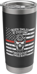 Firefighter Shirt Thin Red Line Death Smiles US Flag Gift Stainless Steel Insulated Tumbler