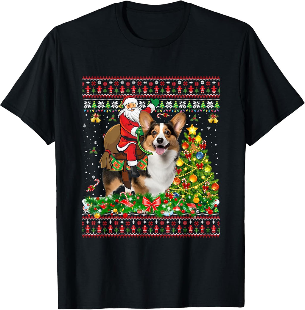 Santa Riding Corgi Christmas Gift Tee