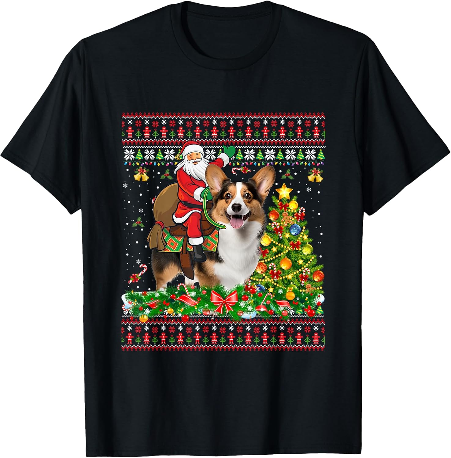 Santa Riding Corgi Christmas Gift Tee