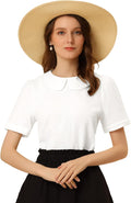 Peter Pan Collar Blouse for Women's Floral Jacquard Puff Short Sleeve Kawaii Top