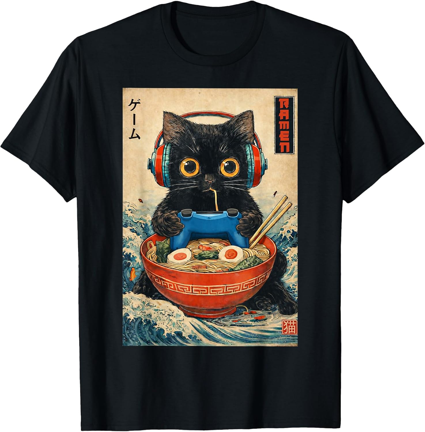 Cat Ramen Japanese Funny Graphic Tees Kawaii Cat Anime Gifts T-Shirt