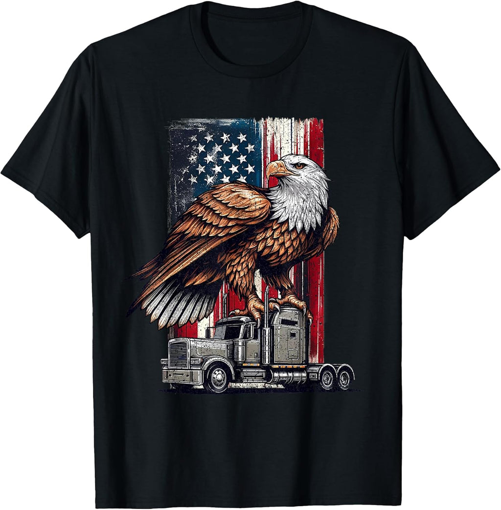 Truck Driver Vintage American Flag Patriotic Tees