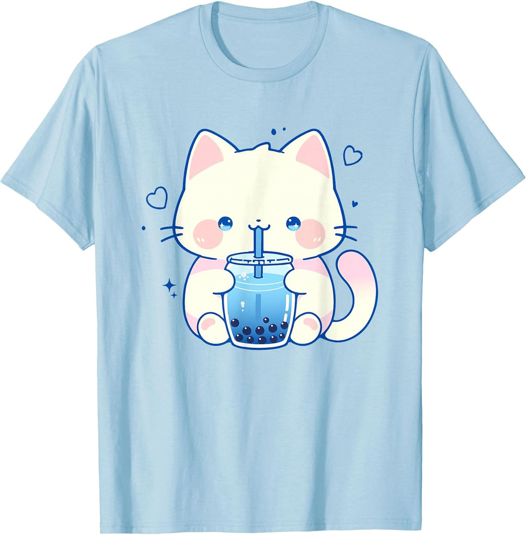 Kawaii Cat Boba Japanese Cute Aesthetic Anime Girls Teens T-Shirt