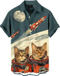 Men's Funny Novelty Print Button Down Shirt Quirky Cartoon Casual Hawaiian Party Shirt