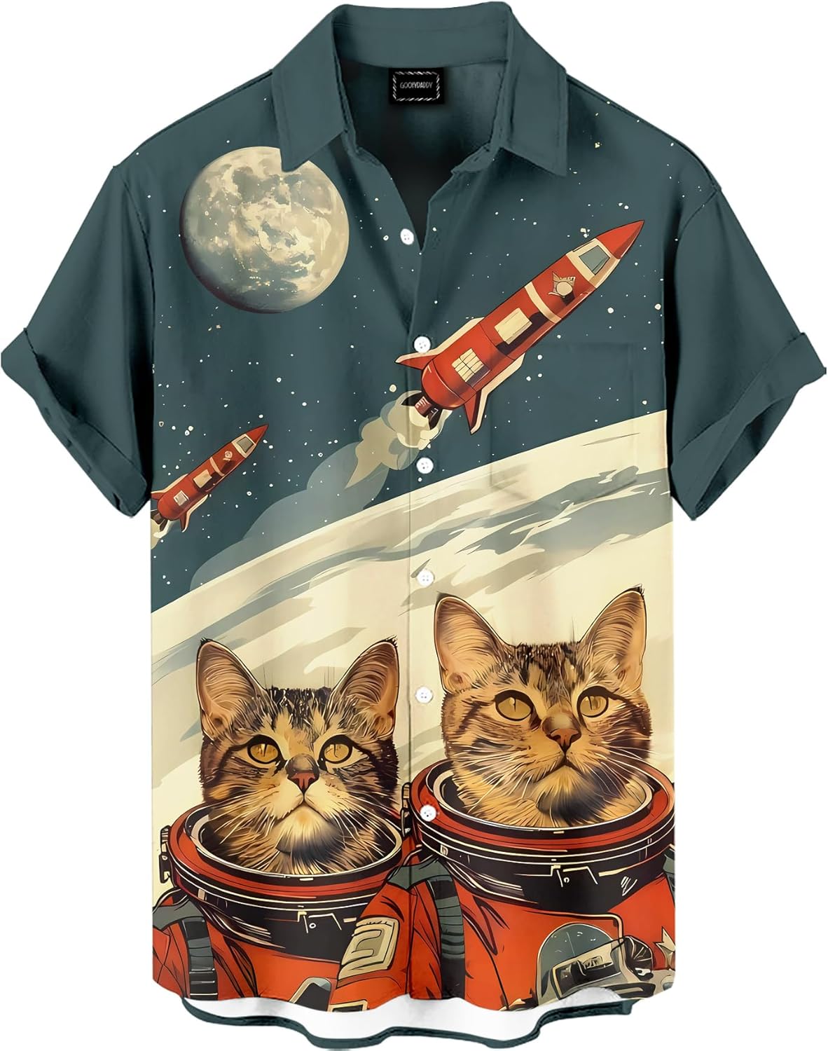 Men's Funny Novelty Print Button Down Shirt Quirky Cartoon Casual Hawaiian Party Shirt