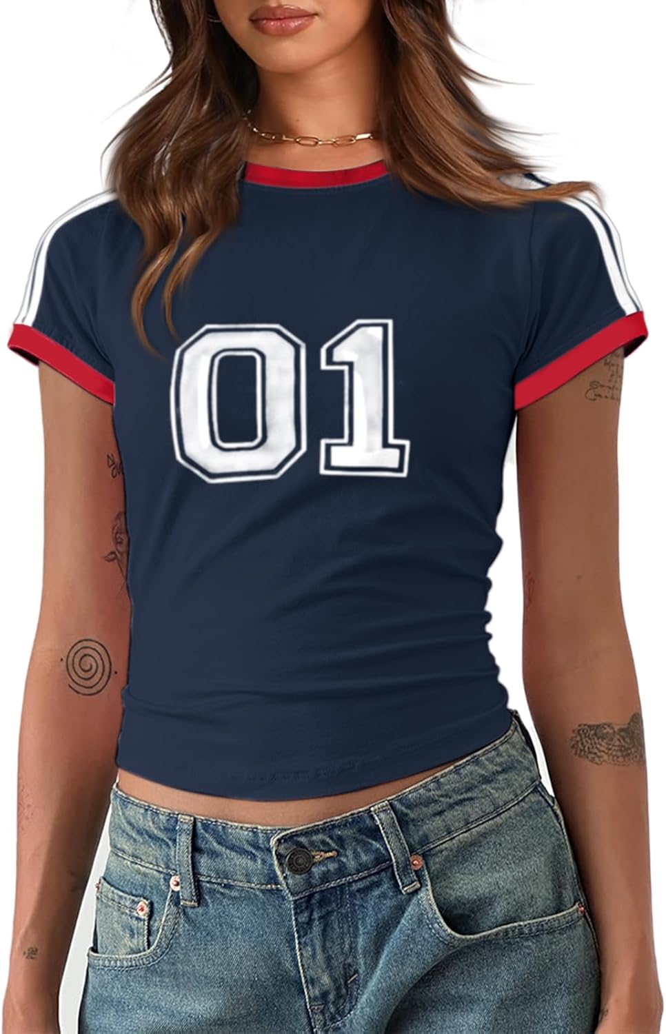 Womens Summer Crop Tops Y2k Baby Tees Cute Letter Print Short Sleeve Vintage T Shirt