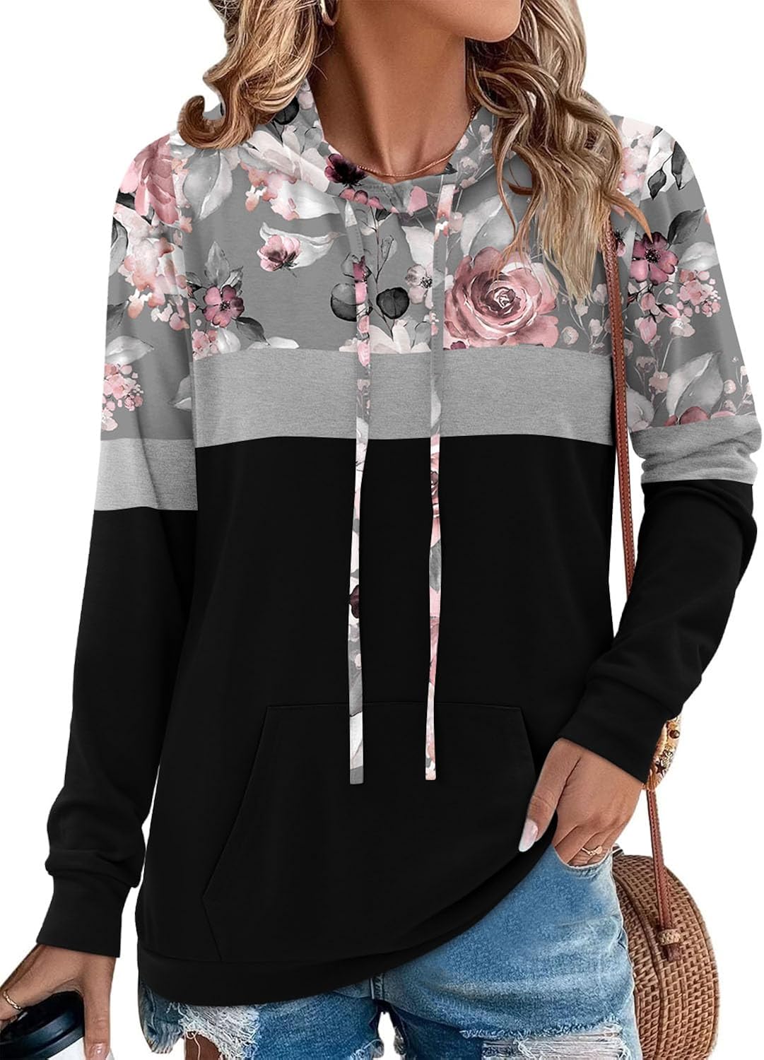 Hoodies for Women Camo Leopard Print Tops Pullover Hooded Sweatshirt Drawstring with Pocket
