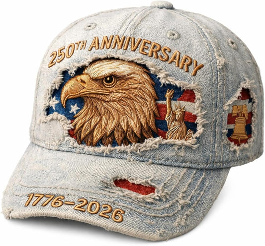 250th Anniversary Hat 1776-2026, Embroidered 250 Years Semiquincentennial Vintage Washed Baseball Cap