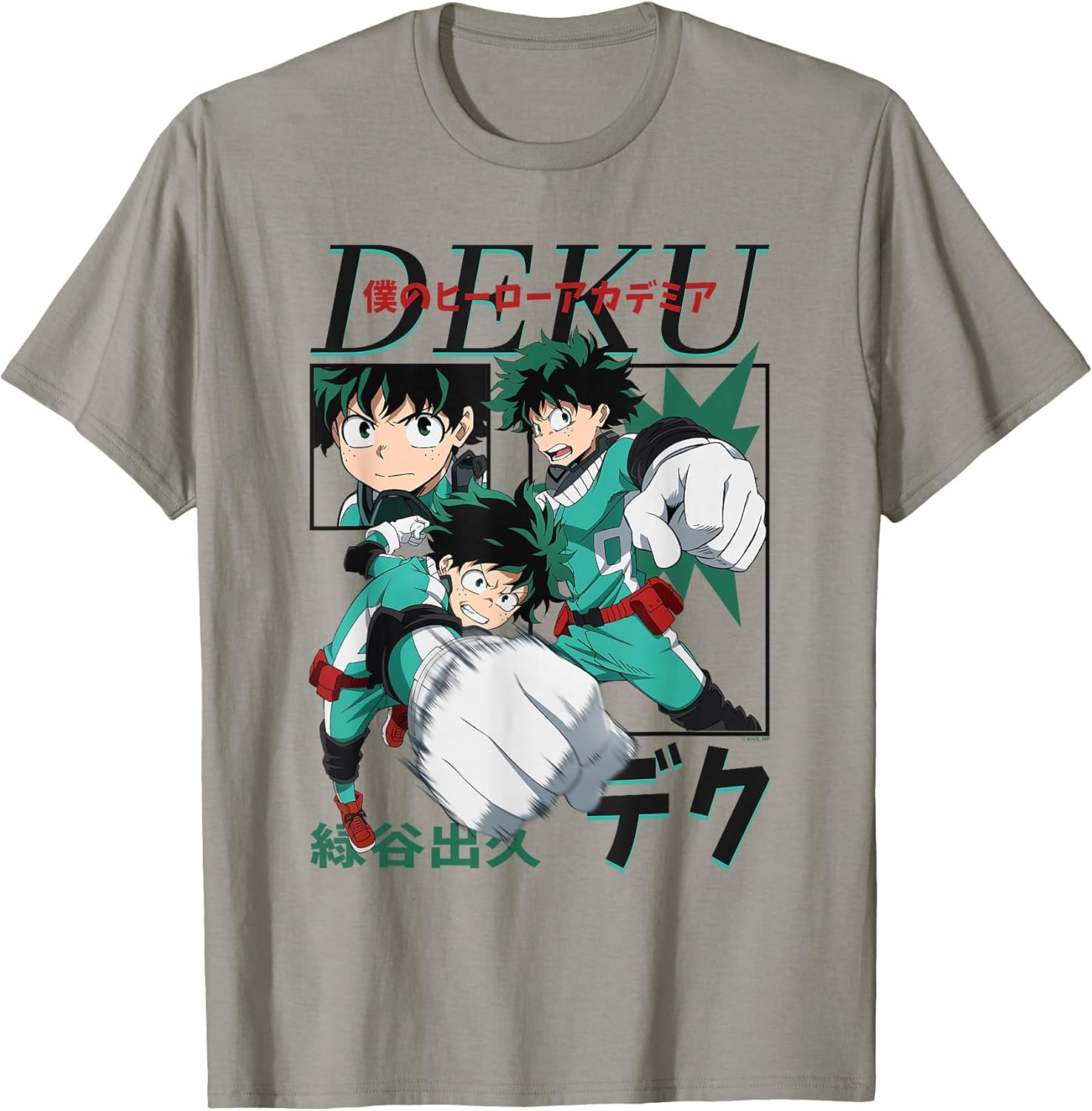 Deku Action Poses Collage with Kanji Anime T-Shirt