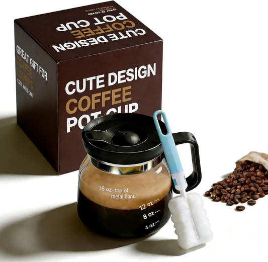 16 Oz Glass Coffee Pot Mug, Spill Proof Heatproof Lid, Novelty Travel Office Cup, Ideal Gift for Coffee Lovers & Dad (1Pcs)