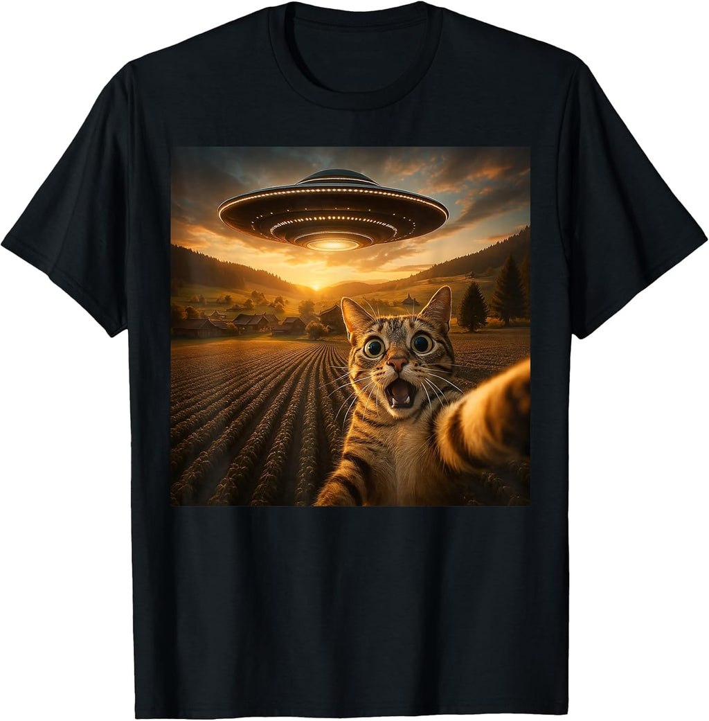 Funny Cat Selfie UFO Graphic Tees