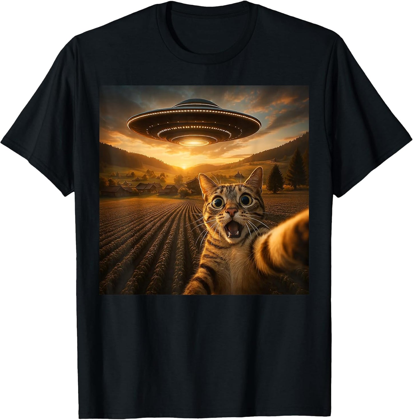 Funny Cat Selfie UFO Graphic Tees