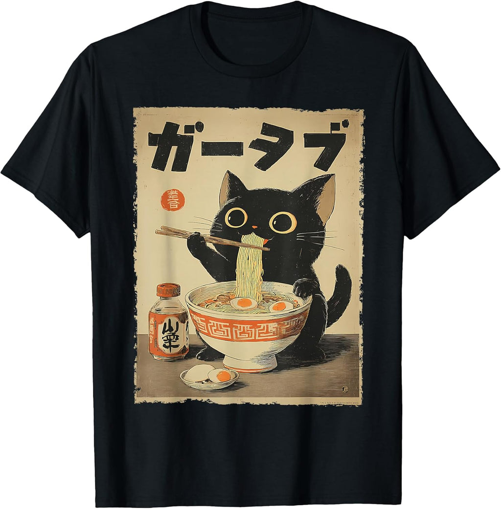 Cat Ramen Aesthetic Japanese Ukiyo-e Artwork Anime Cat T-Shirt