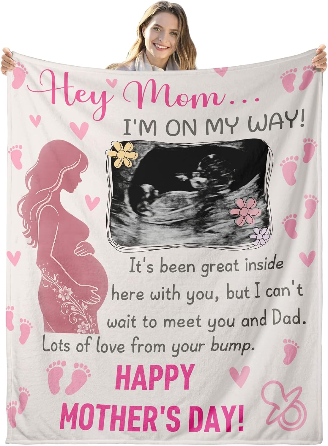 Personalized Baby Ultrasound Blanket - Custom Pregnancy Throw Blanket with Sonogram Photo New Mom Gift for Mom-to-Be Expecting Mommy 1st (Style-3)