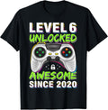 Level 6 Unlocked Awesome Since 2020 6th Birthday Gaming Boys T-Shirt