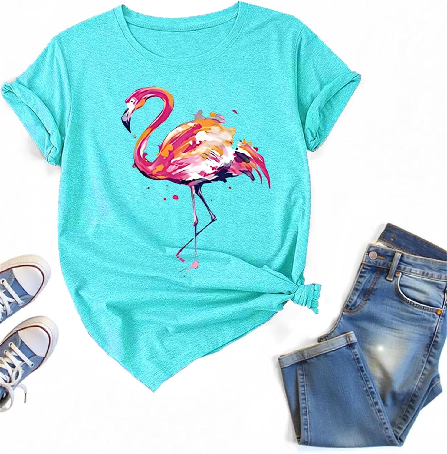 Cute Flamingo Print T Shirt for Women