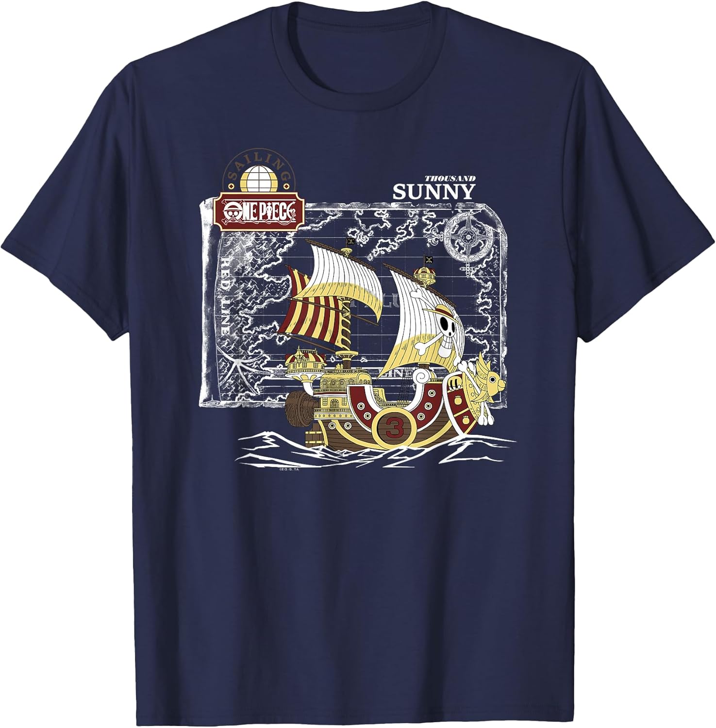 Anime Thousand Sunny Ship with Map and Logo T-Shirt