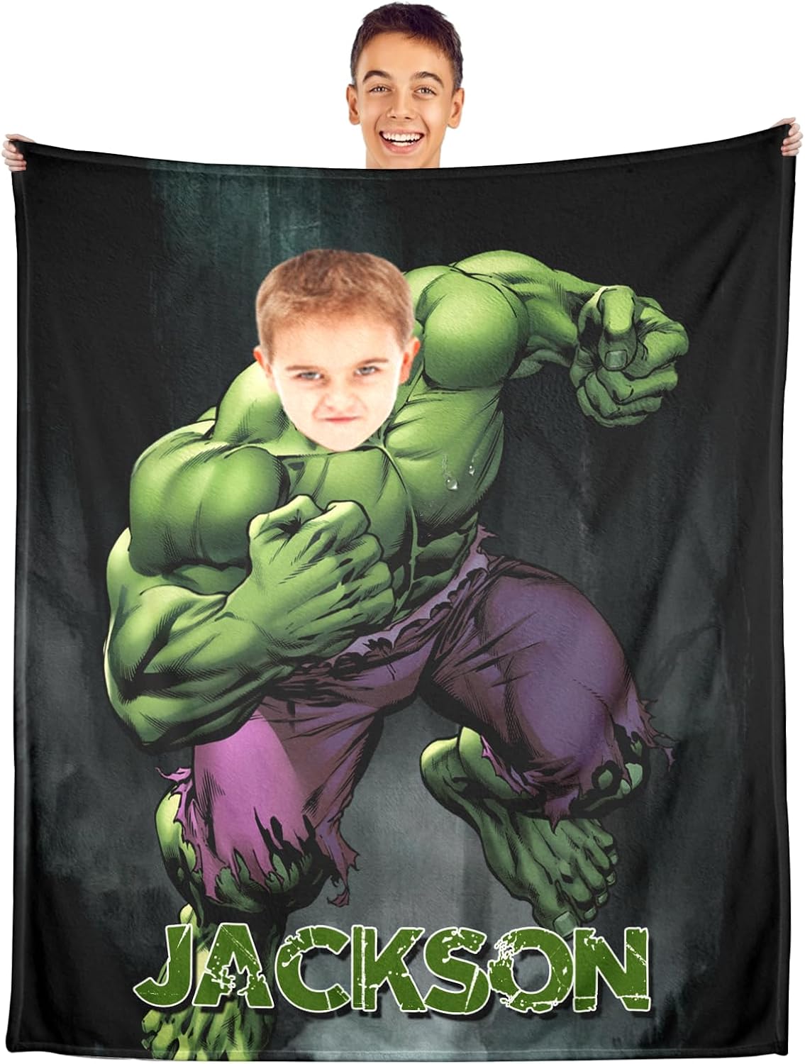 Custom Superhero Blanket for Kids, Personalized Super Hero Blankets with Photo and Name, Customized Throw Blanket with 5 Superhero Design, Halloween Christmas Valentines Day Birthday Gift for Boys