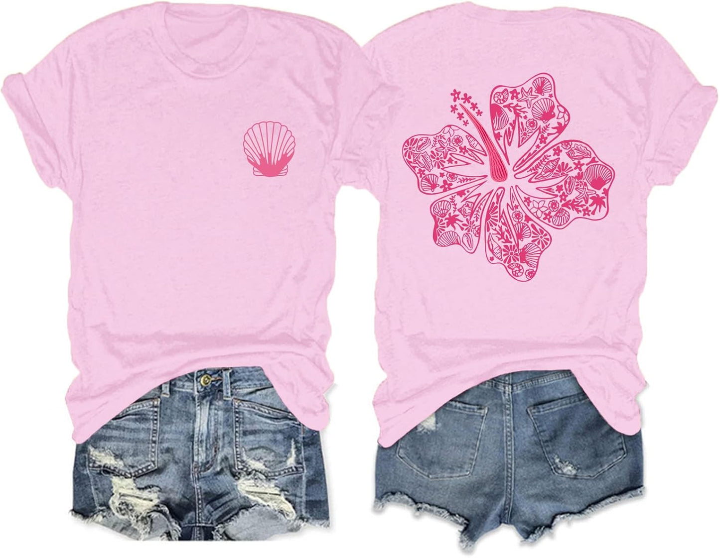 Hawaiian T Shirts for Women Oversized Aesthetic Hibiscus Flower Beach Shirt Teens Preppy Tropical Graphic Tee Tops