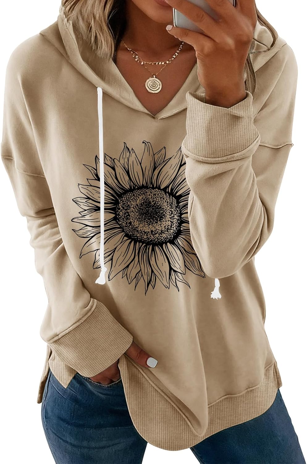Womens Graphic Hoodies Long Sleeve Pullover Drawstring Hooded Sweatshirt Casual Loose fit Tunic Tops 2025