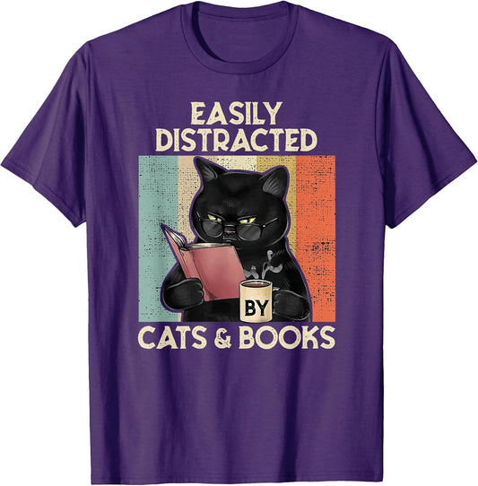 Easily Distracted by Cats And Books for Cat Lovers T-Shirt
