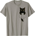 Cute Black Cat Pocket Funny Gifts Cat Mom Cat Dad Cat Lover T-Shirt