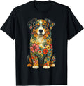 Floral Australian Shepherd Aussie Lover Dog Moms Mama Women T-Shirt