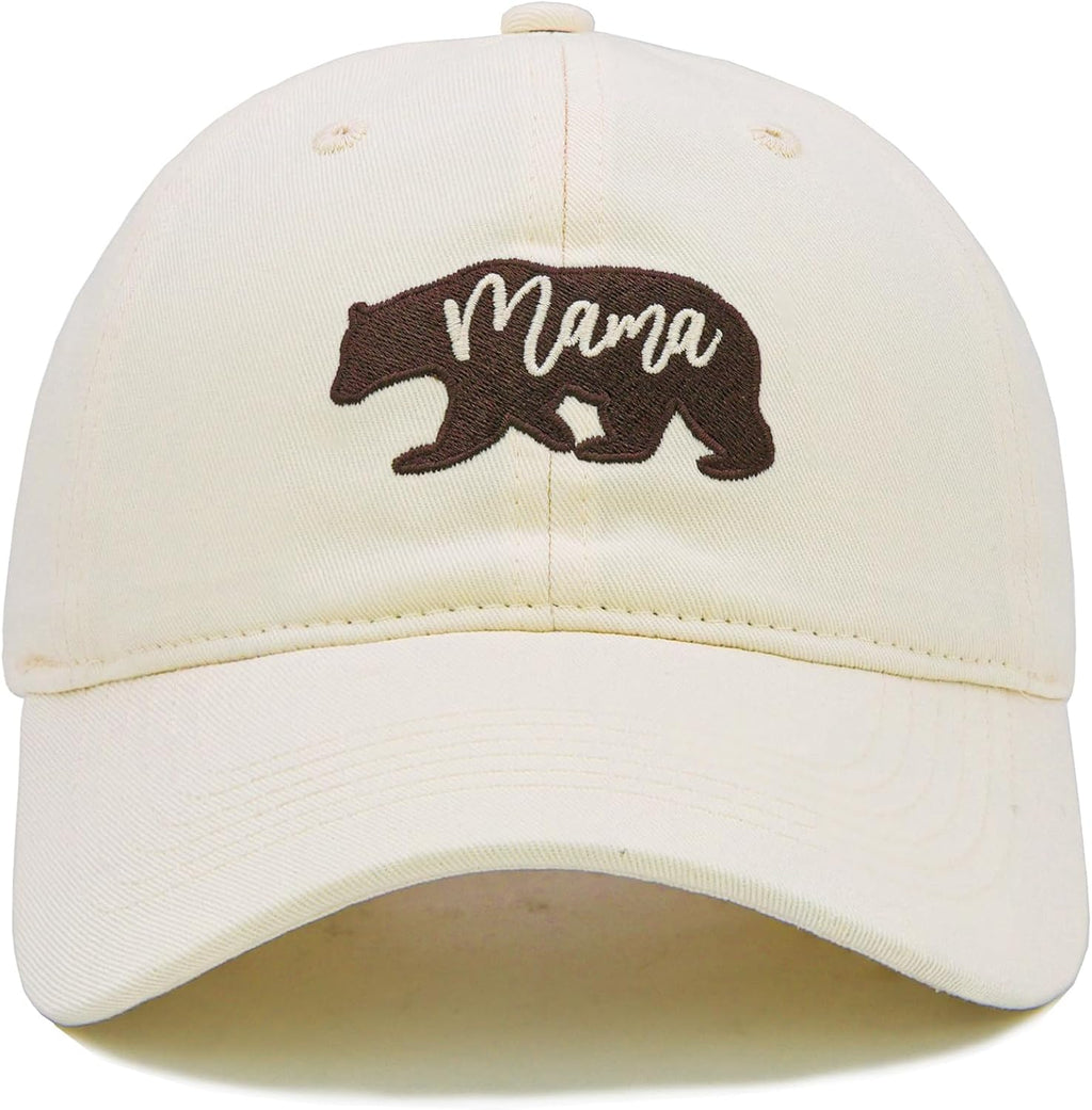 Mama Bear Baseball Cap, Adjustable Embroidered Mama Bear Hat for Women, Mother's Day Birthday Gifts for Mom Beige